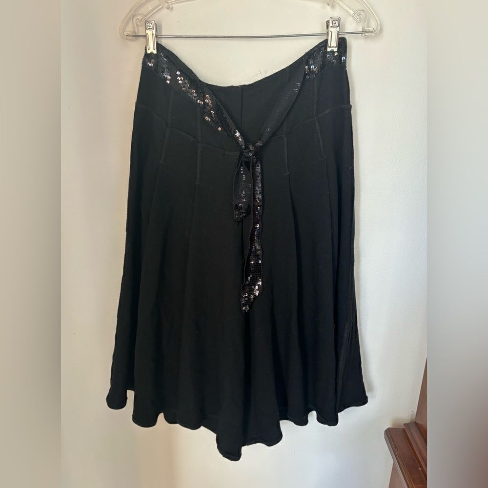 Sonia Rykiel Black Wide Leg Wool Blend Pants Sequin Tie Belt Women’s T38